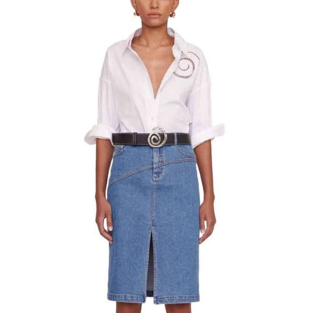 STAUD Emersyn Eyelet-embroidered Shirt In White